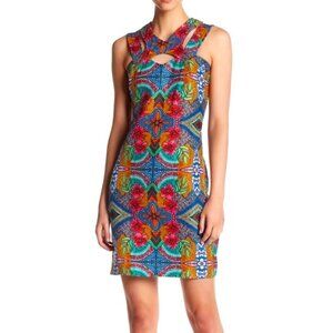TAYLOR Double Strap Printed Dress Sz 10 Colorful Floral Flowers Tribal Boho